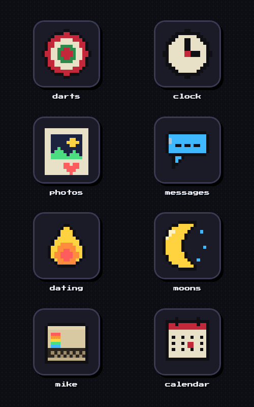lifecast app launcher: eight pixel-art app icons